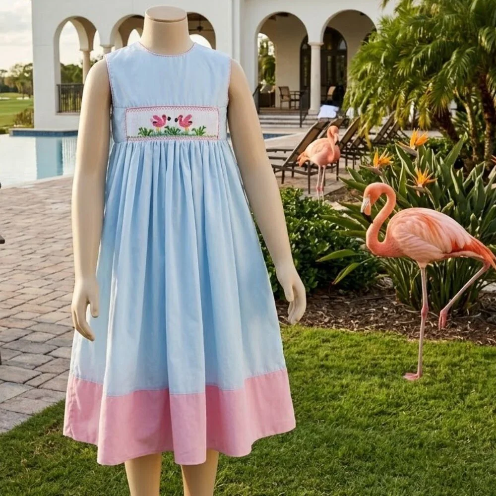 Rosalina Smocked Flamingo Dress Size 6 Girls